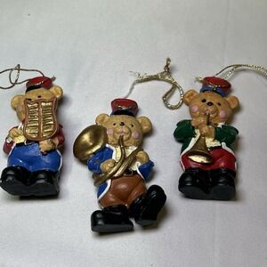 Set of 3 Vintage Avon Christmas Ornaments‎ Teddy Bears Playing Instruments Ban